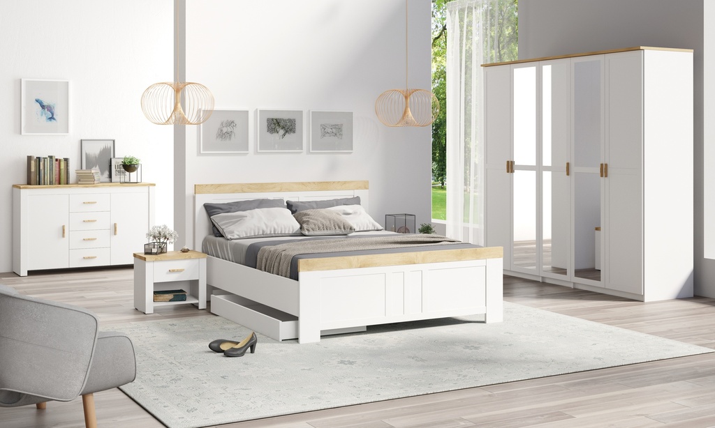CHAMBRE A COUCHER NICEA BLANC/CHENE