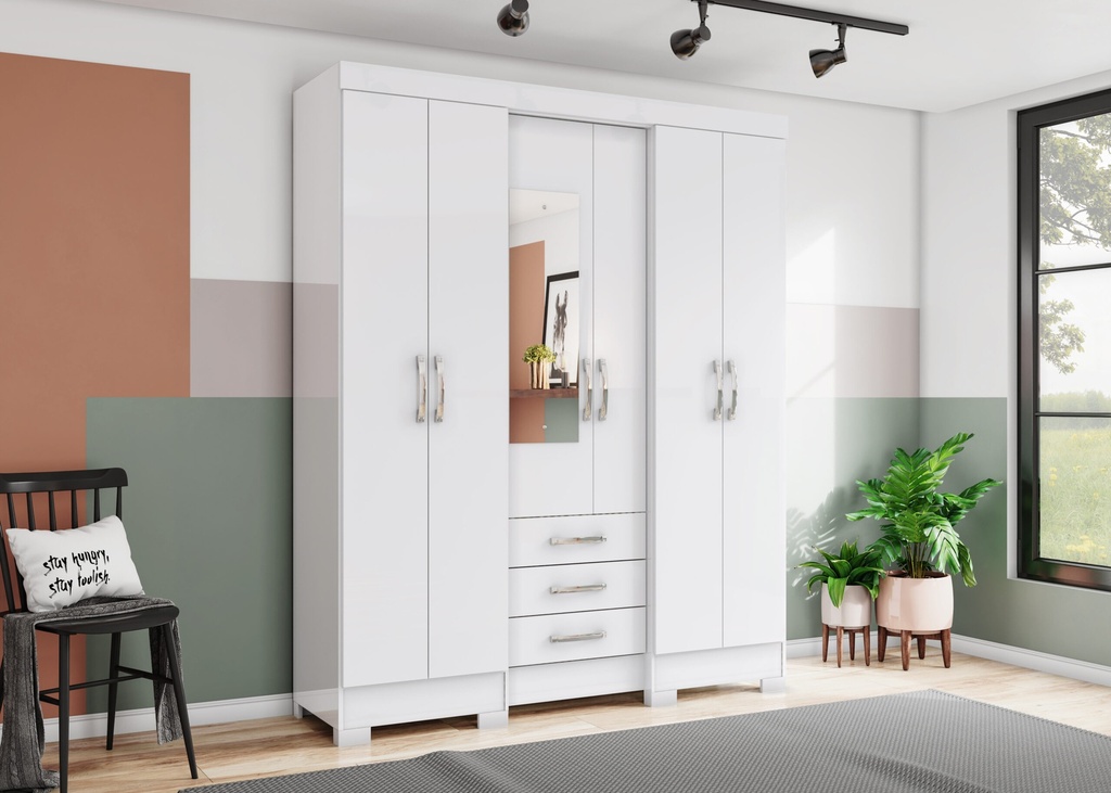 ARMOIRE 6P/3T/MIROIR BLANC 1630X2005X465  B23-10 BLANC