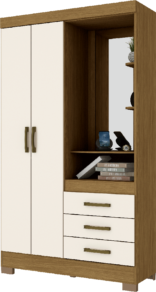ARMOIRE2P/3T/ BOIS/MIROIR  1095X2000X465 B64-127