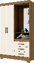 ARMOIRE2P/3T/ BOIS/MIROIR  1095X2000X465 B64-127