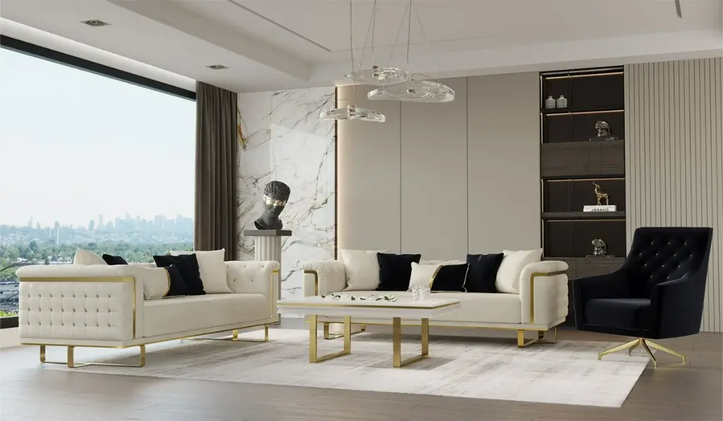 SALON 3+3+1 BEIGE DORE NOIR  VANESA