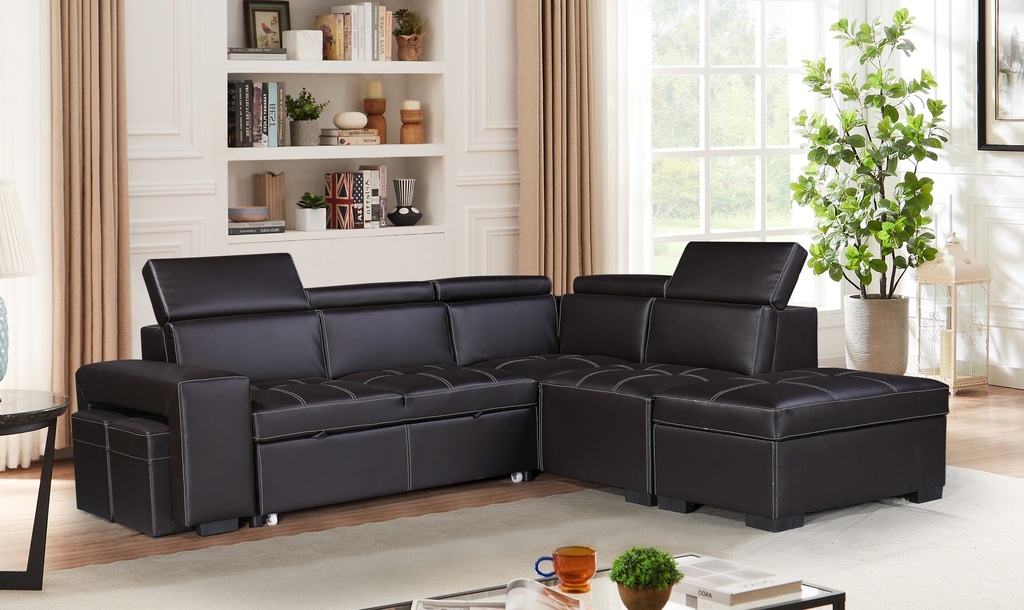 SALON ANGLE CONVERTIBLE AVEC COFFRE/2 POUF  ZY2088  239X144X77   OTTOMAN 92X61X44