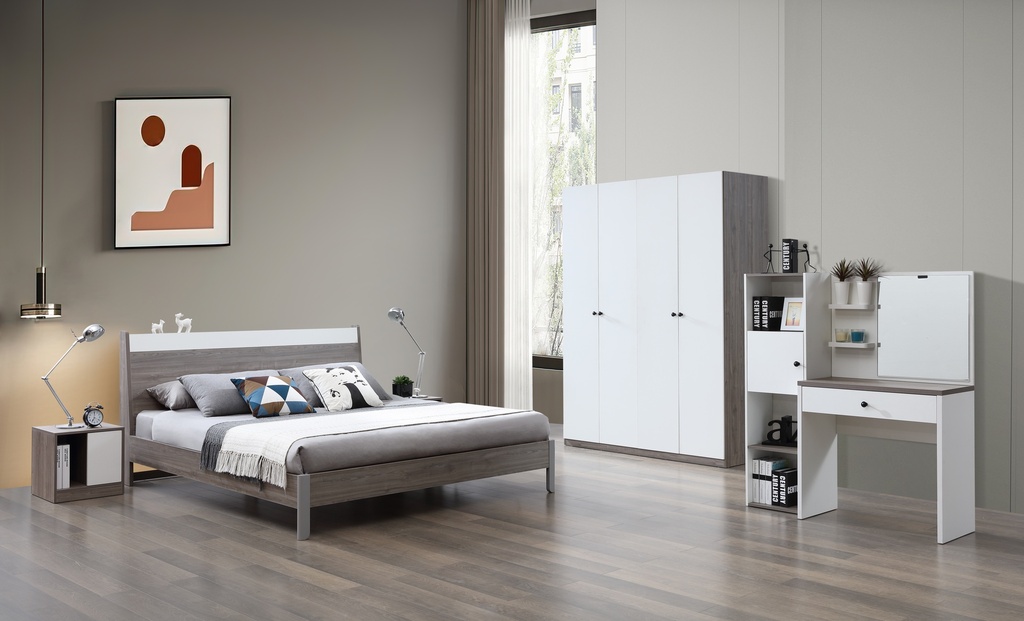 CHAMBRE DZ33 LIT160+1 CHEVET +ARMOIRE 4PORTE +COIFFEUSE