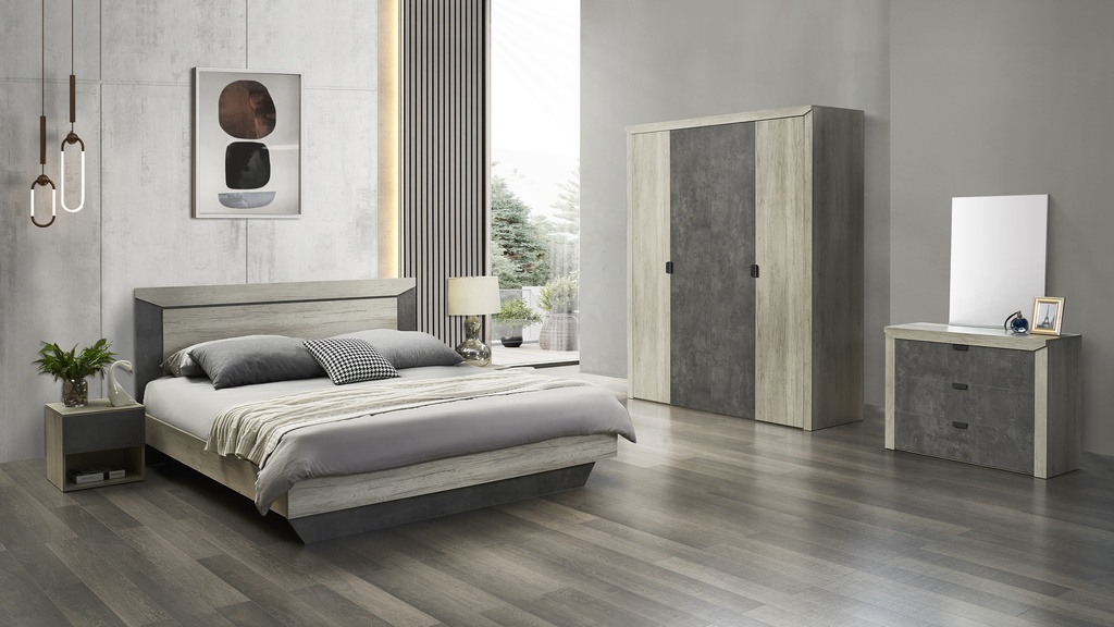 CHAMBRE DZ35B LIT160+1 CHEVET +ARMOIRE 4PORTE 