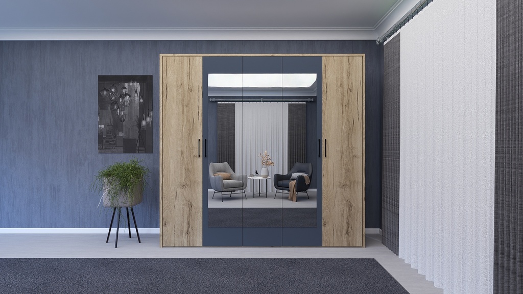 ARMOIRE LUX 5PORTES /3 AVEC MIROIR  220x210x52,2cm
