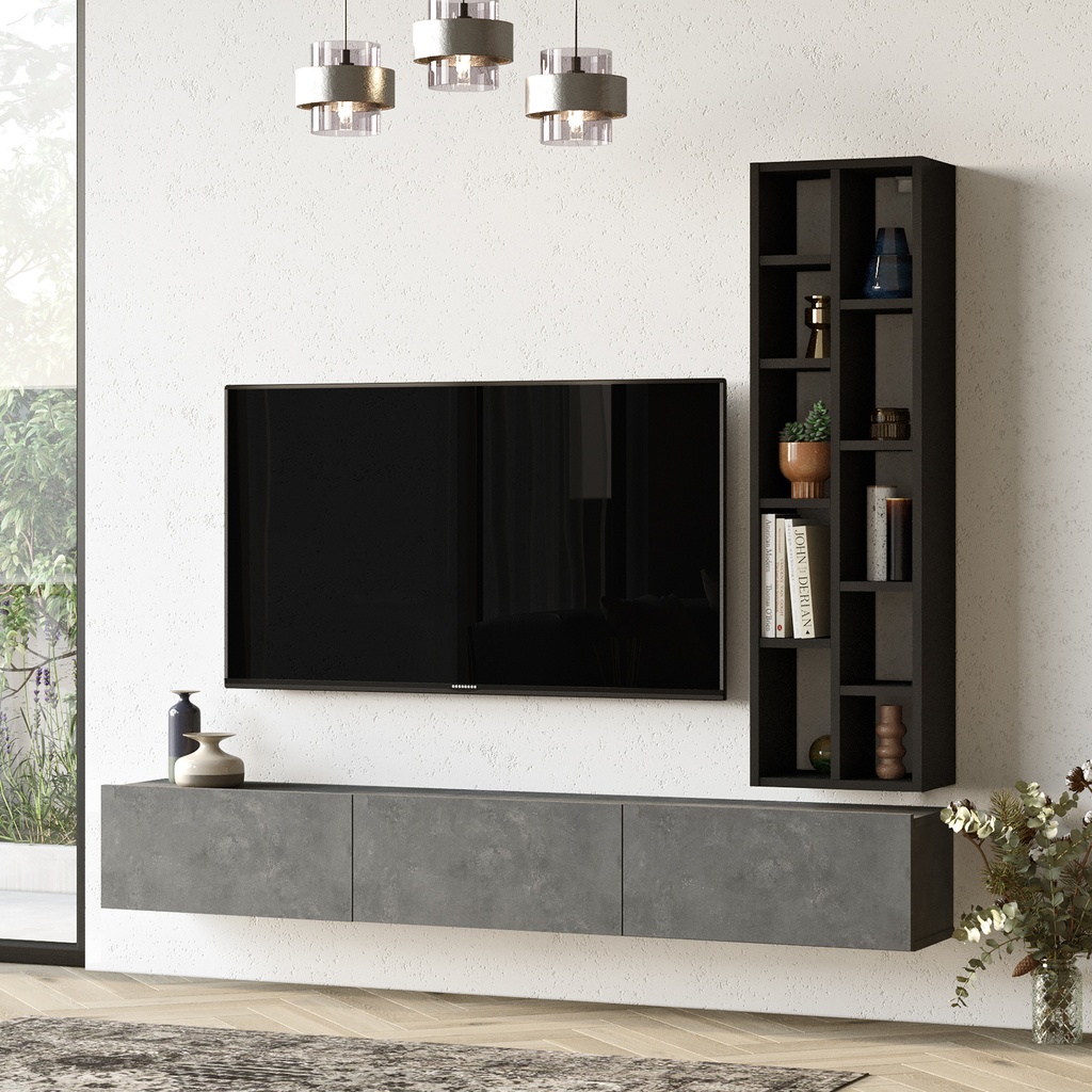TABLE TV SUSPENDU AVEC COLONNE MURALE LV9-RL ANTRACITE