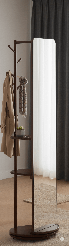 MIROIR SUR PIED A360° AVEC PORTE MANTEAU