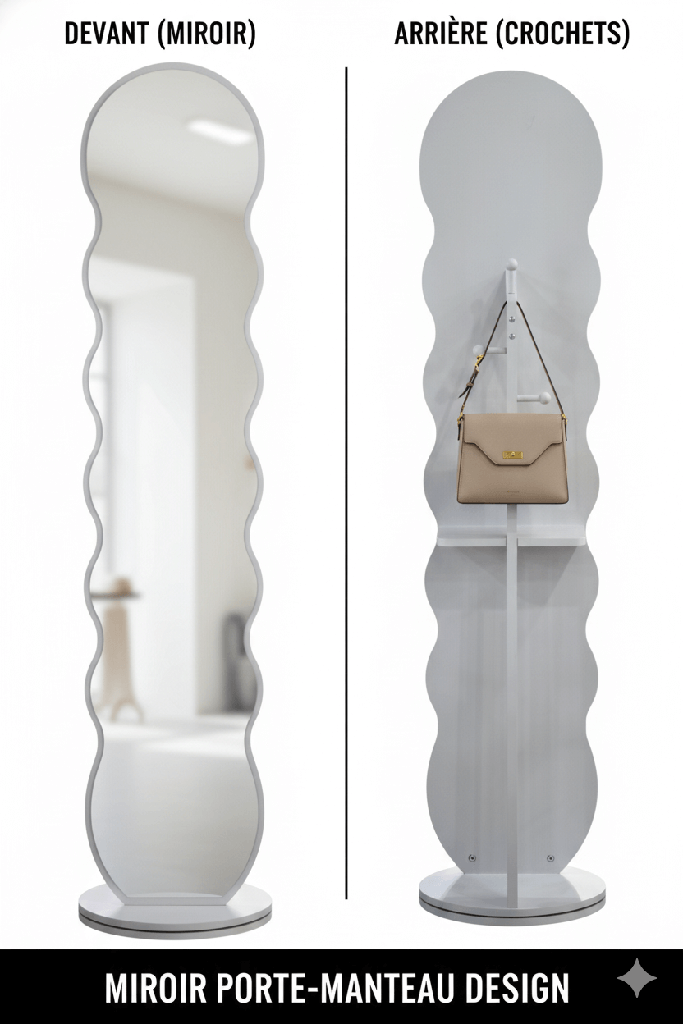 MIROIR SUR PIED  AVEC PORTE MANTEAU GRIS