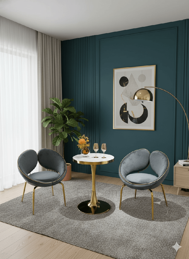 TABLE D'APPOINT MARBRE  / 2 CHAISES PETALES  GRISES 