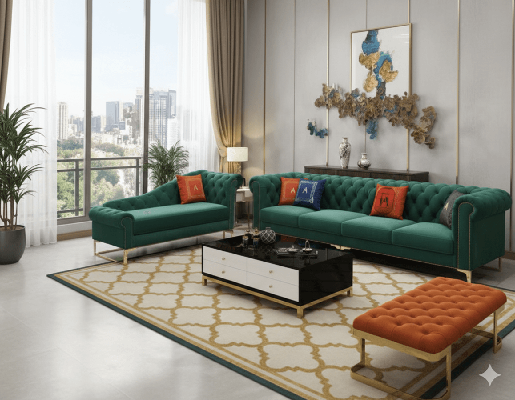 SALON LUXE 3(vert)+4(vert)+REPOSE PIED (orange)180X860X850 8022B