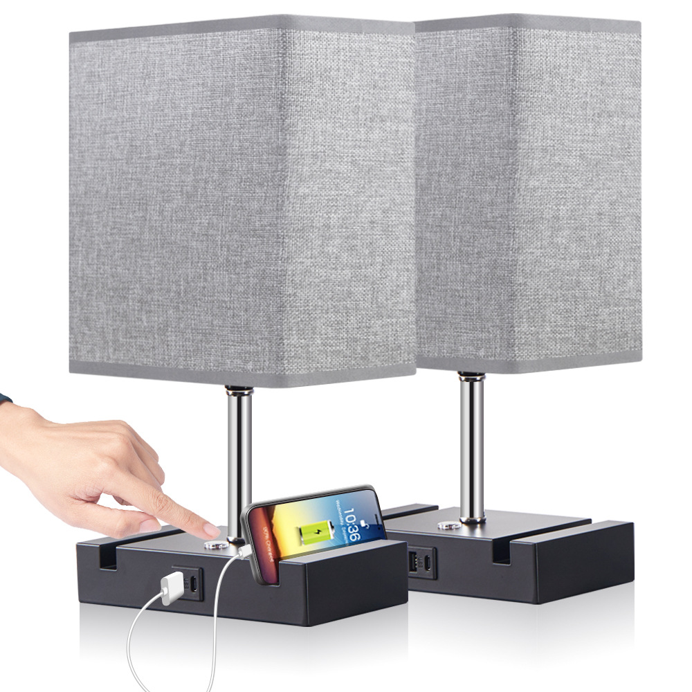LAMPE DE TABLE  USB A+C GRIS CHARGEABLE LZ002 AVEC REPOSE TEL