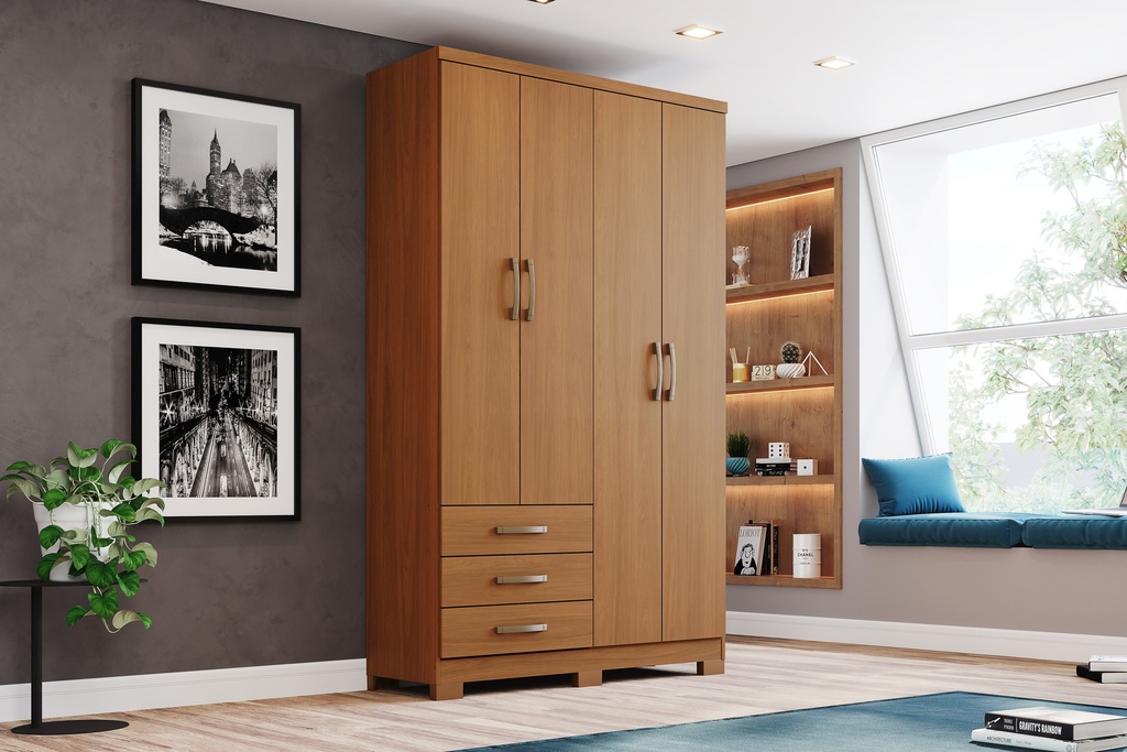 ARMOIRE 4P/3T BEIGE BOIS  1210X2005X465  DA135-214 CAJU 