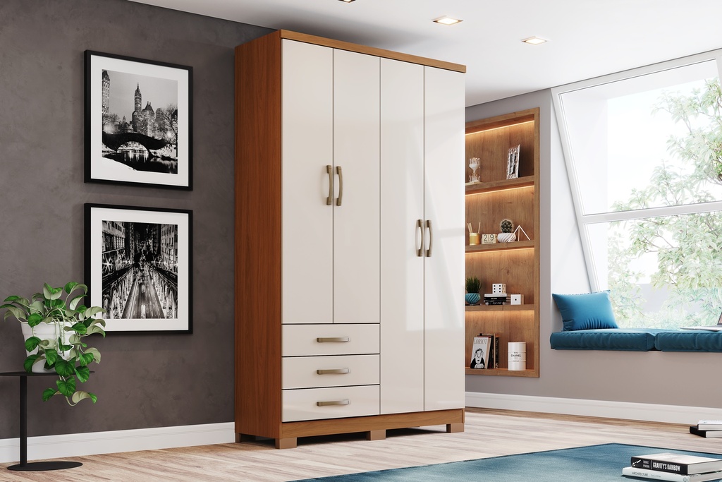 ARMOIRE 4P/3T BEIGE BOIS  1210X2005X465  DA135-221 CAJU  