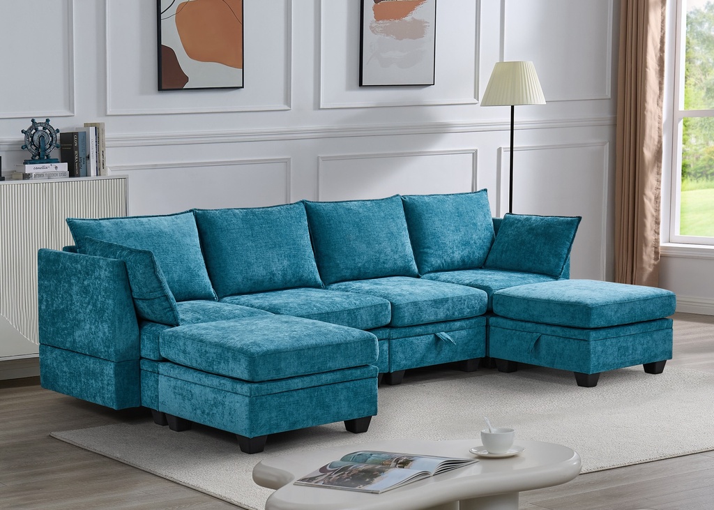 SALON ANGLE MODULABLE /COFFRE   XL1672 300X91X82  OTTOMAN 70X70X46