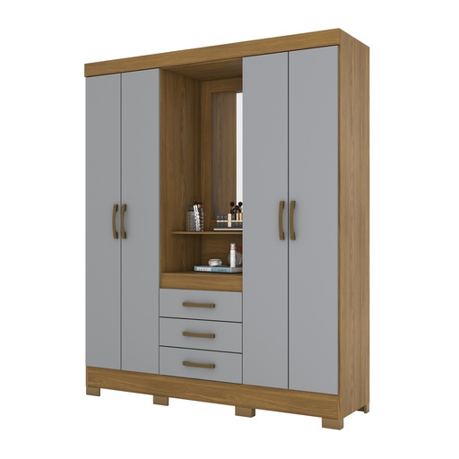 ARMOIRE 4P/3T/MIROIR GRIS BOIS 1630X2005X465  