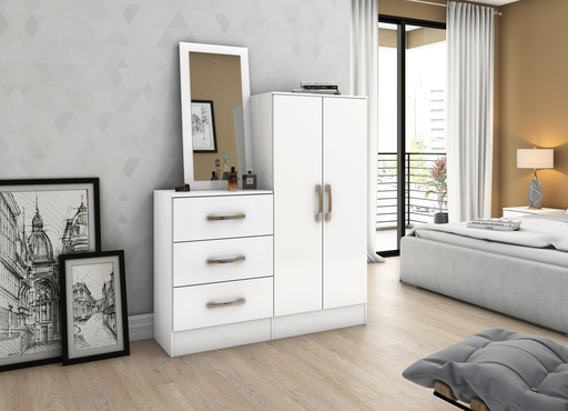 ARMOIRE COMMODE 2P/3T BLANC MIROIR  1150X1580X340 