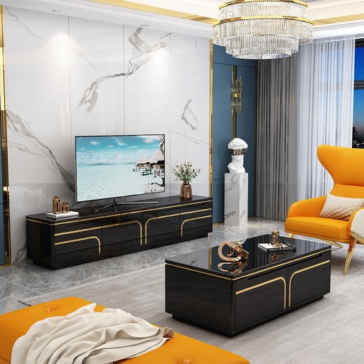 TABLE TV  92444 2000X400X410 NOIR DORE 