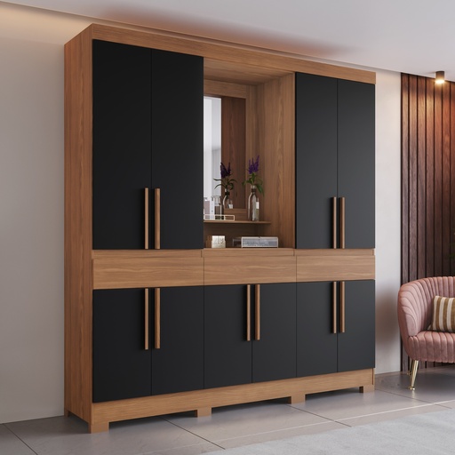 ARMOIRE 10P /MIROIR NOIR BOIS 2000X2150X465  B374-215