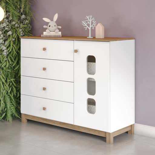 COMMODE DE RANGEMENT 1P/4T  BOIS/BLANC  1265X1030X510 I724-190