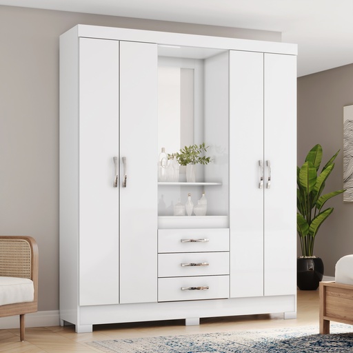 ARMOIRE 4P/3T/MIROIR BLANC 1630X2005X465  B24-66