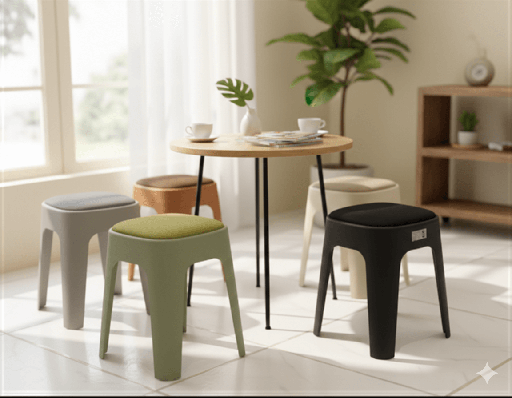 TABOURET PLASTIQUE C001 CARRE NOIR/MARRON /VERT/JAUNE/GRIS