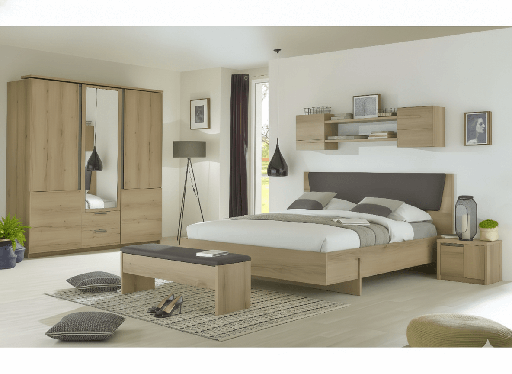 CHAMBRE A COUCHER UL9EU1048 LIT160/2CHEVET/BANC+ARMOIRE 3 PORTE 