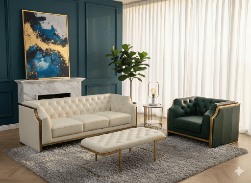SALON LUXE 1(vert)+3(blanc)+REPOSE PIED 180X860X850 501 BLANC