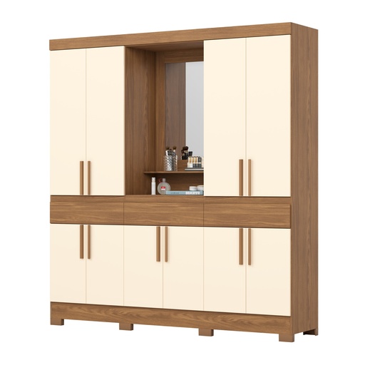 ARMOIRE 10P /MIROIR BEIGE BOIS 2000X2150X465  B374-127