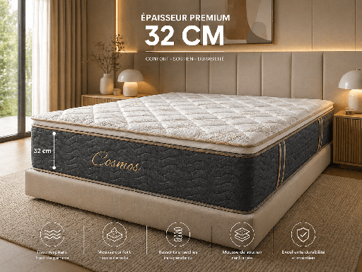 MATELAS AVEC SURMATELAS INTEGRE 160X200X32 NUAGE