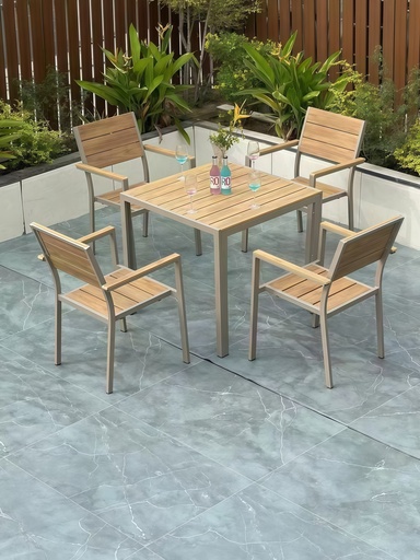TABLE TERRASSE CARREE 80X80X75 H1316+4CHAISE ALUMINIUM