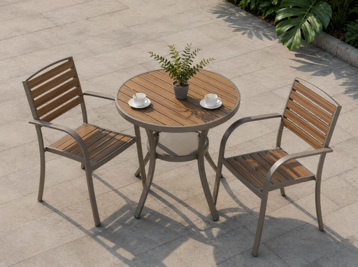 TABLE TERRASSE RONDE 80X80X75 H1316+2CHAISE ALUMINIUM