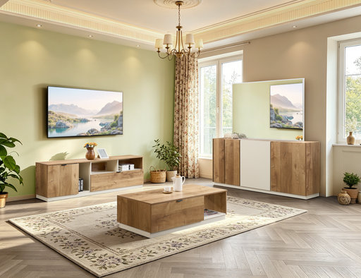 TABLE BASSE DZ38 BEIGE BOIS M82/M03 1200X600X363