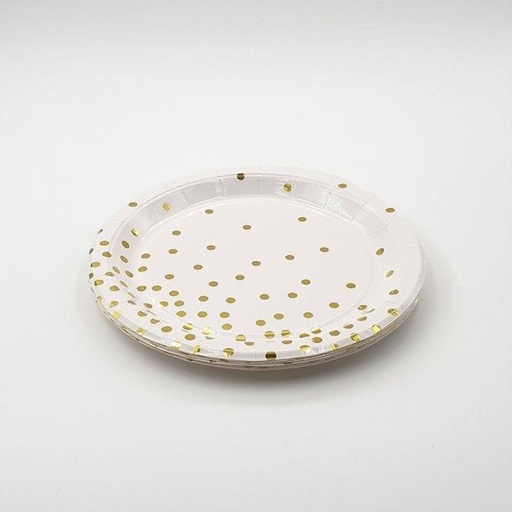 10 assiettes assortis avec pois( blanc/or  blanc /arg  blanc/gold  jaune/or  rouge/or)  23cm